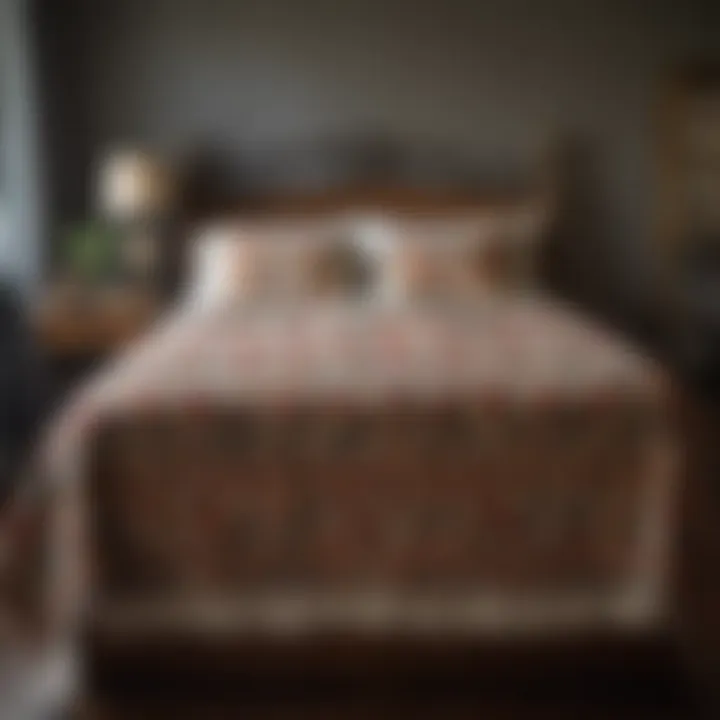 Historical quilt with unique patterns displayed on a vintage bed frame