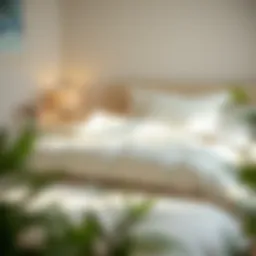 A serene bedroom showcasing a light comforter on a neatly made bed