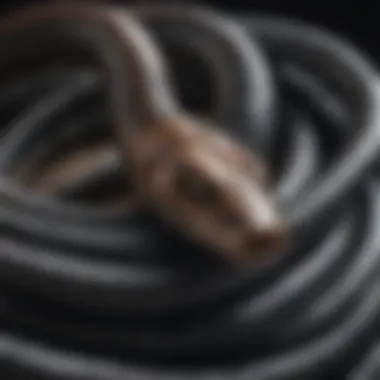 A close-up view of a drain snake's coiled metal wire