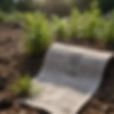 Soil Protection with Newspaper Close-up of newspaper covering soil with plants growing
