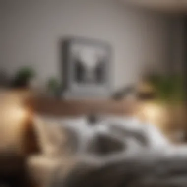 Contemporary Bedroom with Overhead Shelf Modern bedroom showcasing an over the headboard shelf