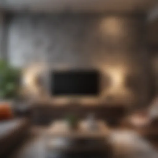 Elegant living room featuring a striking wallpaper accent wall