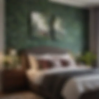 Stylish bedroom with a cohesive wallpaper accent wall design