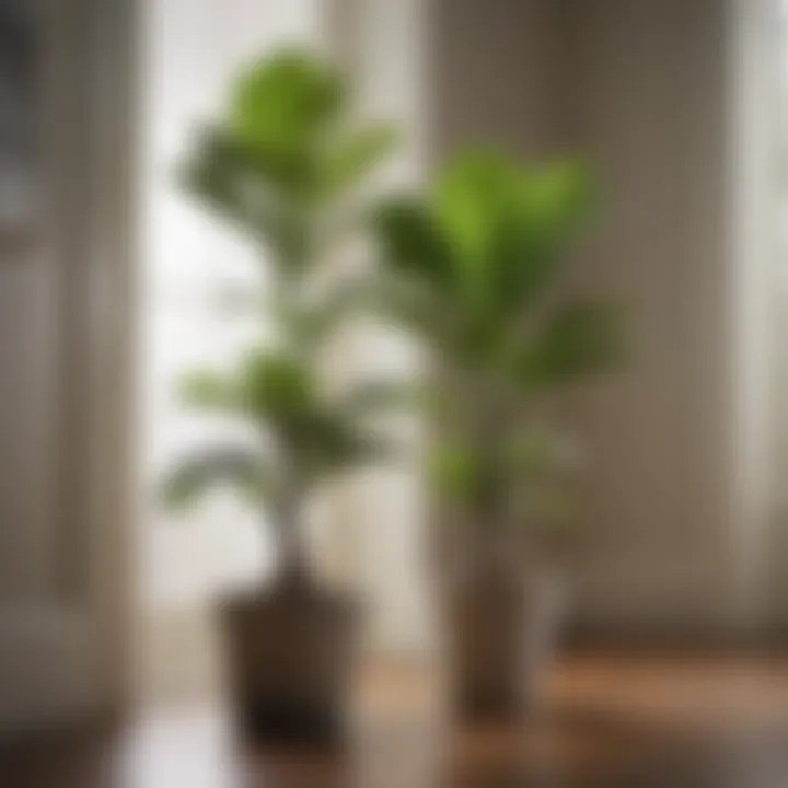 Comparison of overwatered versus healthy fiddle leaf fig