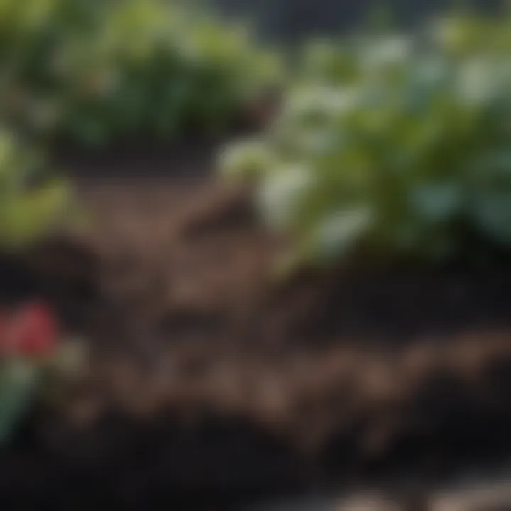 Close-up of rich, dark soil within a raised garden bed