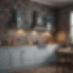 Elegant kitchen wallpaper design showcasing floral patterns